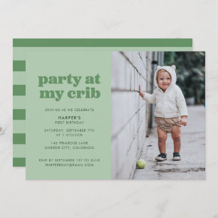 Sage Green Party at My Crib 1st Birthday Party Invitation