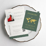 Sage Green Passport Travel Destination Wedding Invitation<br><div class="desc">Surprise your loved ones with this stylish passport style wedding invite,  featuring sage green background,  gold gradient map and your custom details. Easily customise it by clicking on the "personalise" option.</div>