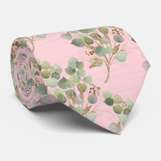 SAGE GREEN PASTEL PINK BOTANICAL MENS TIE
