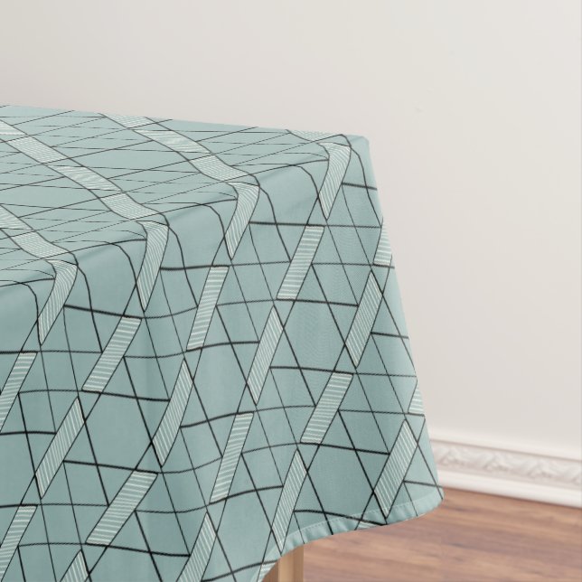 Sage Green Pattern Geometric Diamond Mod Stripes Tablecloth (In Situ)