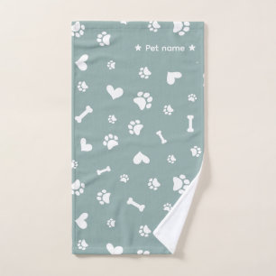 Sage Green Paw Print Dog Towel