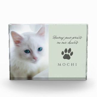 Sage Green Paw Prints in Our Hearts Cat Memorial Photo Block