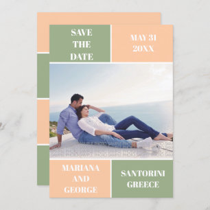 Sage green peach colour block wedding Save the Dat Save The Date