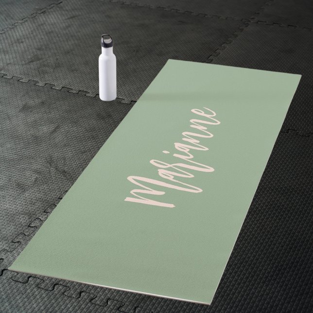 Sage green peach custom name script yoga mat (Creator Uploaded)