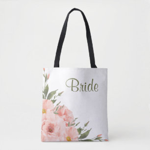 Sage Green & Peach Roses Tote Bag