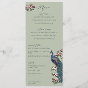 Sage Green Peacock Hand-Drawn Wedding Menu