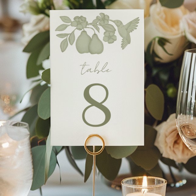 Sage Green Perfect Pear Wedding Table Number (Table Number)