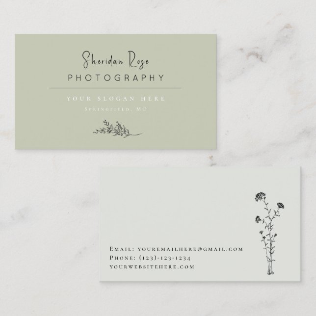Sage Green Personalised Botanical Business Card (Front/Back)