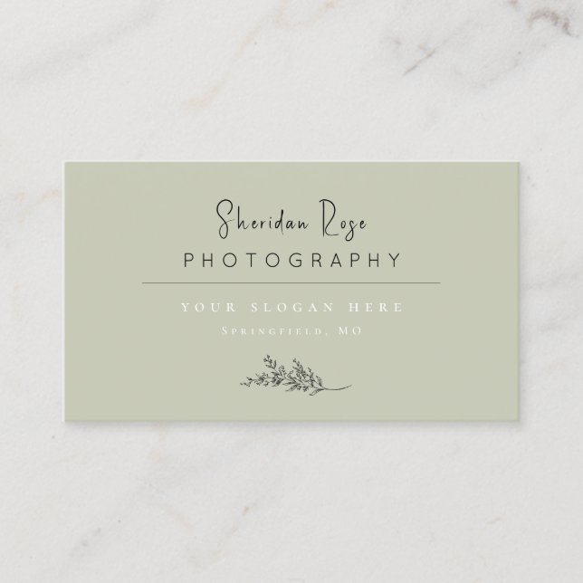 Sage Green Personalised Botanical Business Card (Front)