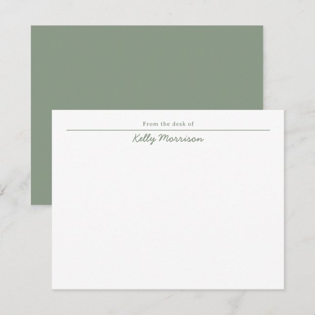 Sage Green Personalised From the Desk Of Card (Front/Back)