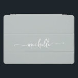 Sage Green Personalised Monogram Name Script iPad Pro Cover<br><div class="desc">Girly Sage Green Simple Minimal Monogram Name Script Custom Personalised iPad Cover. These design featuring your first name in a pretty hand lettered style swash tail font typography (or calligraphy) on sage green or dusty green colour background. So easy to customise. Great stylish feminine gift for mother’s day, birthday, bridal...</div>