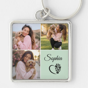Sage Green Personalised Name 3 Photo  Key Ring