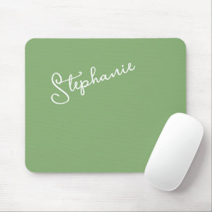 Sage Green Personalised Name Script Minimalist  Mouse Mat