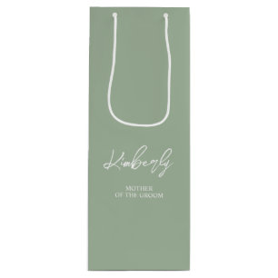 Sage Green Personalised Name Wedding Party Favour Wine Gift Bag