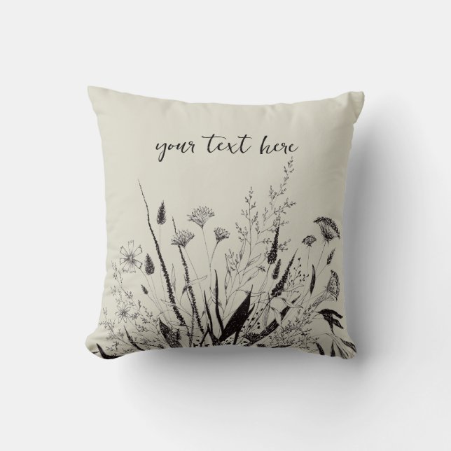 Sage Green Personalised Wildflower Throw Pillow  (Front)