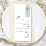 Sage Green Personalised with Guest Name Elegant Menu<br><div class="desc">Why spend in place cards and menu cards when you can have an elegant All-in-one elegant Menu personalised with each guest name! Contemporary, simple and elegant design with beautiful modern hand written calligraphy. Stripe on the top right corner in sage green tone with guest name in black. Back in same...</div>