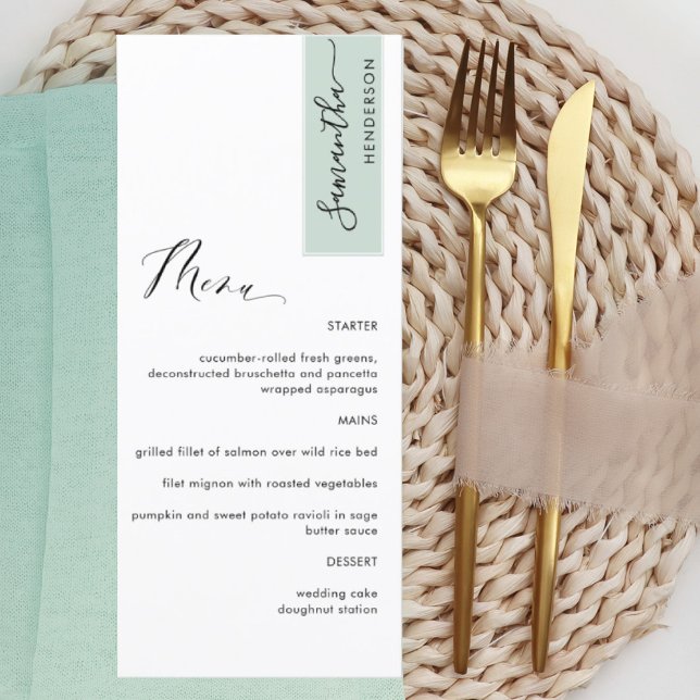 Sage Green Personalised with Guest Name Elegant Menu (Creator Uploaded)