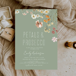 Sage Green Petals & Prosecco Bridal Shower  Invitation