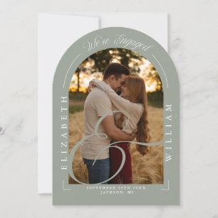 Sage Green Photo Arch Calligraphy Engagement Party Invitation