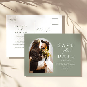 Sage Green Photo Arch Wedding Save The Date Postcard