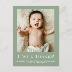Sage Green Photo Baby Love & thanks Modern Postcard