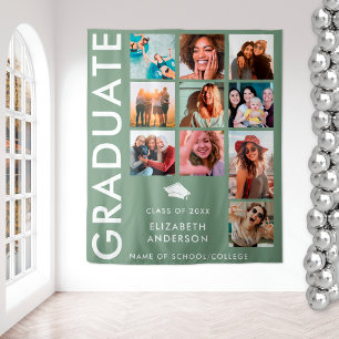 Sage Green Photo Backdrop for Graduation Party Tapestry
