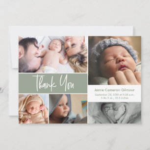 Sage Green Photo Collage Baby Shower script Thank You Card