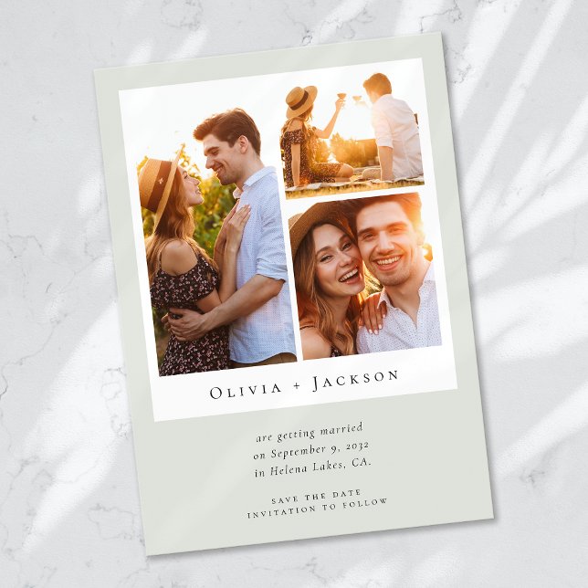 Sage Green Photo Collage Modern Wedding Save The Date (Creator Uploaded)