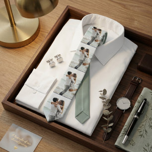 Sage Green Photo Collage Personalised Family Tie
