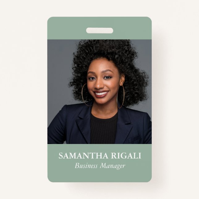 Sage Green Photo Customisable Badge ID Badge (Front)
