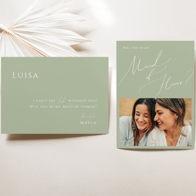 Sage Green | Photo Maid of Honour Proposal Card (Creator Uploaded)