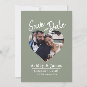 Sage Green Photo Modern Script Save the Date