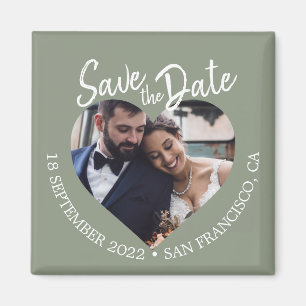 Sage Green Photo Modern Script Save the Date Magnet