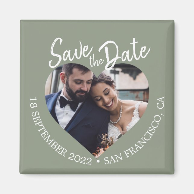 Sage Green Photo Modern Script Save the Date Magnet (Front)