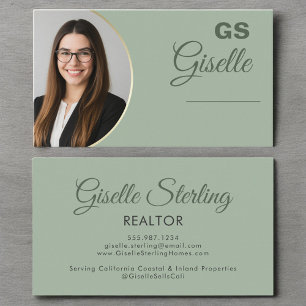 Sage Green Photo Monogram Realtor Luxury Business Card