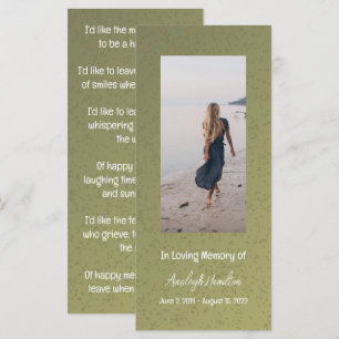 Sage Green Photo Prayer Card Sympathy Card