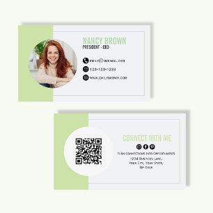 Sage Green Photo QR Code Connect With Me Minimal Business Card