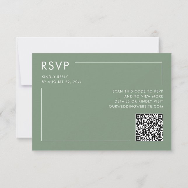 Sage Green Photo QR Code Wedding RSVP Enclosure Card (Front)