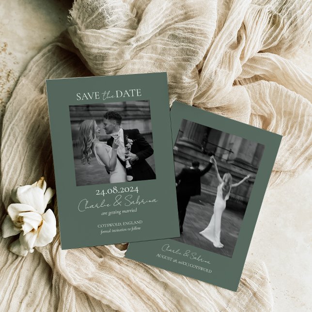 Sage Green Photo Save the Date Wedding Invitation (Creator Uploaded)