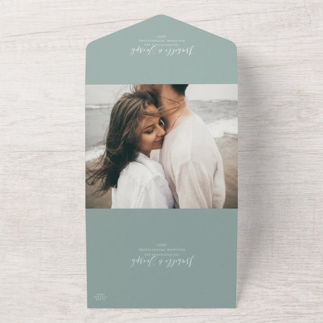 Sage Green Photo Seal and Send All In One Invitation (Outside)