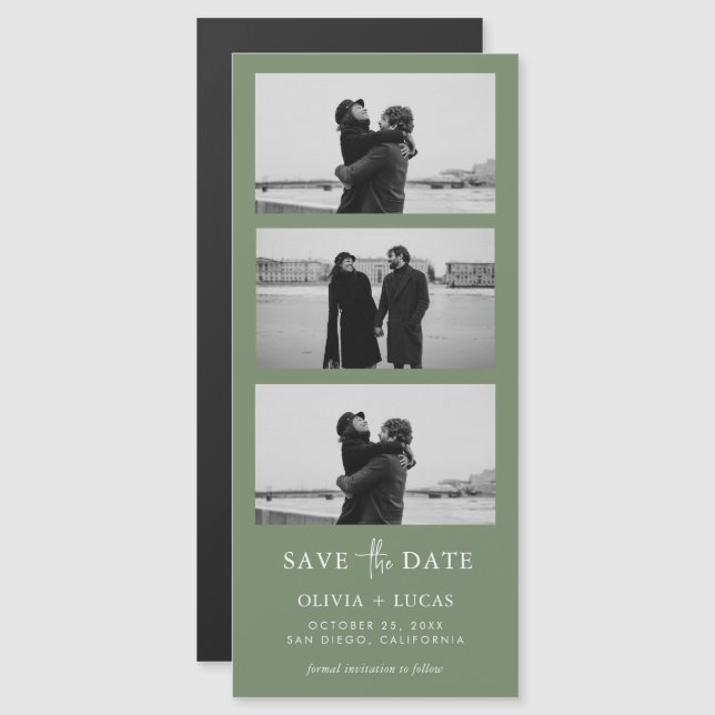 Sage Green Photo Strip Magnetic Wedding  (Front/Back)