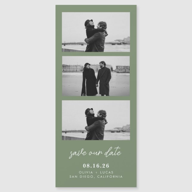 Sage Green Photo Strip Magnetic Wedding (Front)