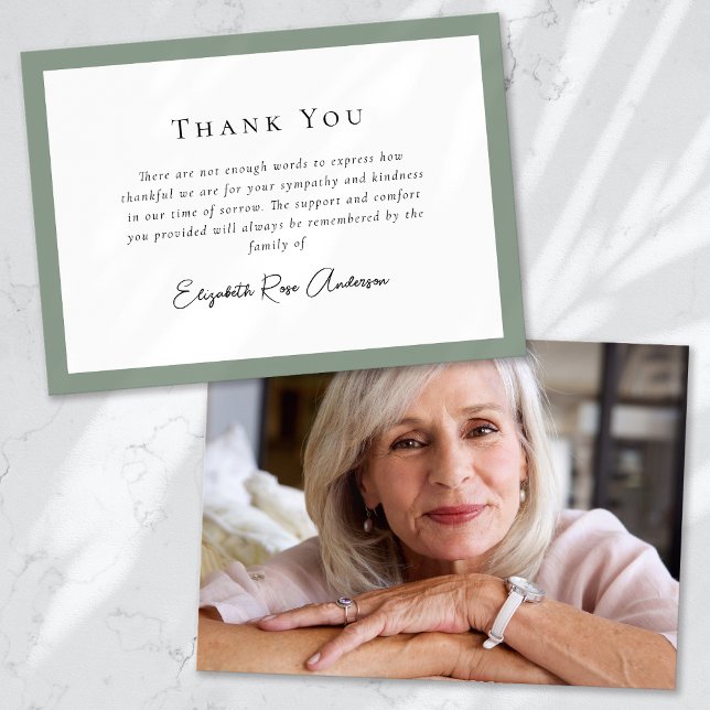 Sage Green Photo Sympathy Funeral Thank You Card (Creator Uploaded)