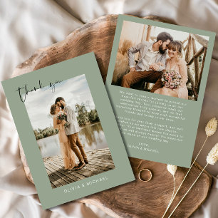 Sage Green Photo Wedding Elegant Thank You Card