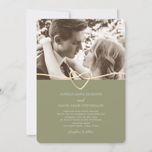 Sage Green Photo Wedding Invitation with QR Code (Front)