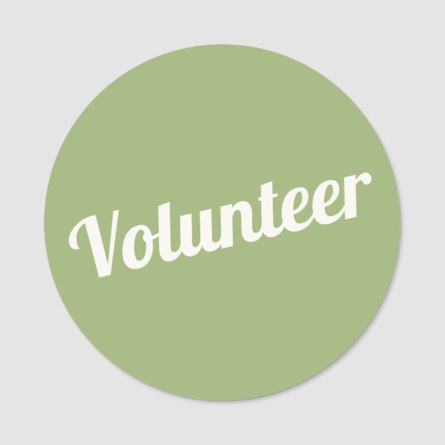 Sage Green Pin-back Volunteer Buttons Name Tag (Front)