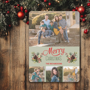Sage Green Pine Cone Bouquet DIY Photo Christmas Holiday Card