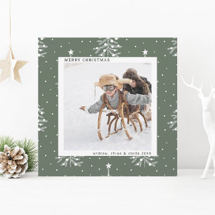 Sage Green Pine Tree Christmas Photo Square Holiday Card