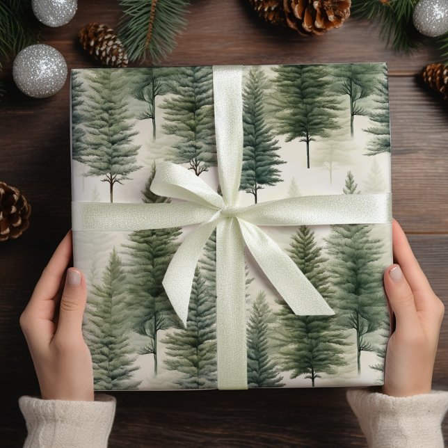 Sage Green Pine Tree Wrapping Paper (Creator Uploaded)