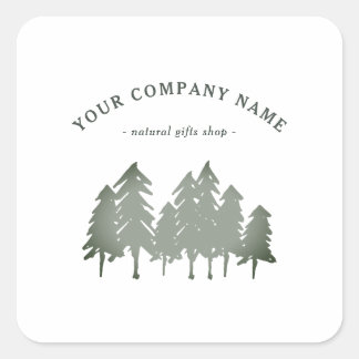Sage Green Pine Trees Logo Custom Square Sticker